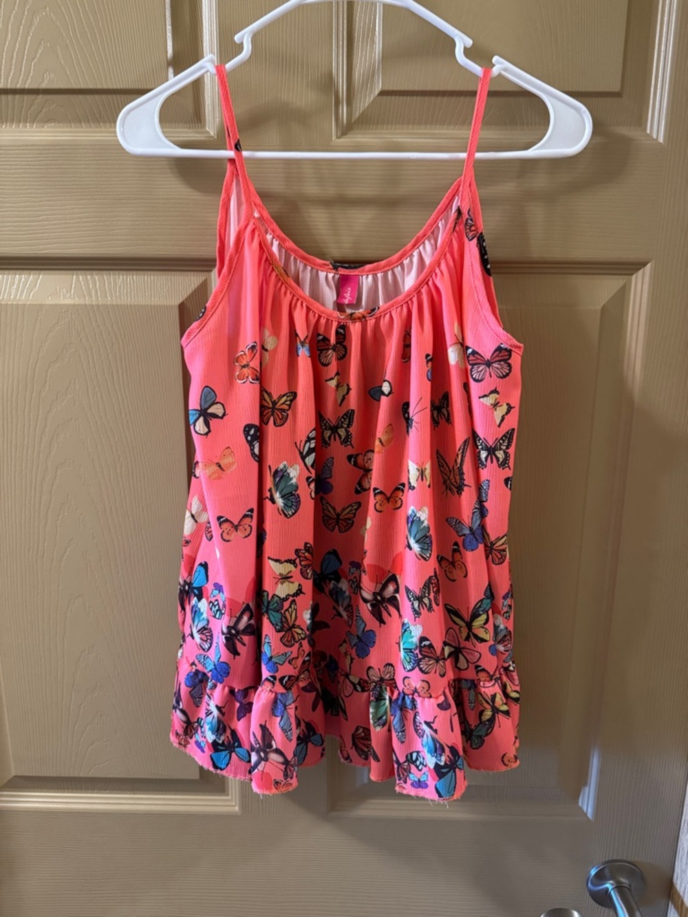 Coral Butterfly Print Spaghetti-Strap Tank Top